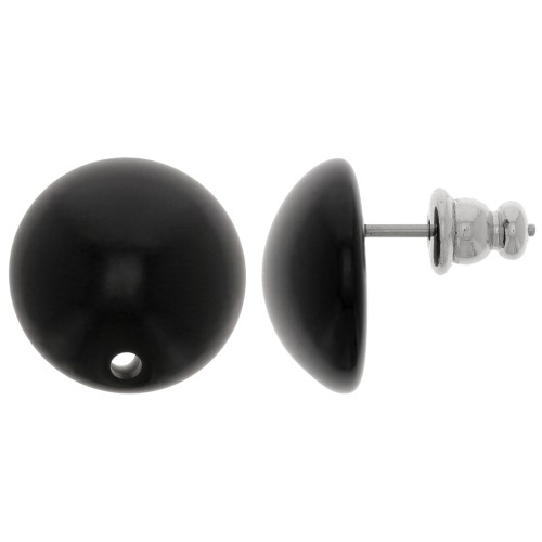 Clous d'oreilles ronds 14 mm en résine - Noir x2