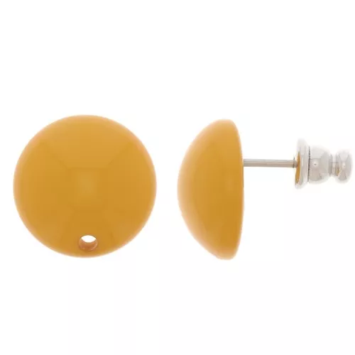 Clous d'oreilles ronds 14 mm en résine - Moutarde x2