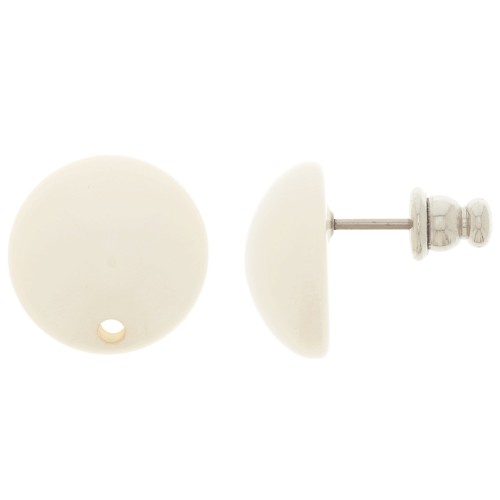 Clous d'oreilles ronds 14 mm en résine - Ivoire x2