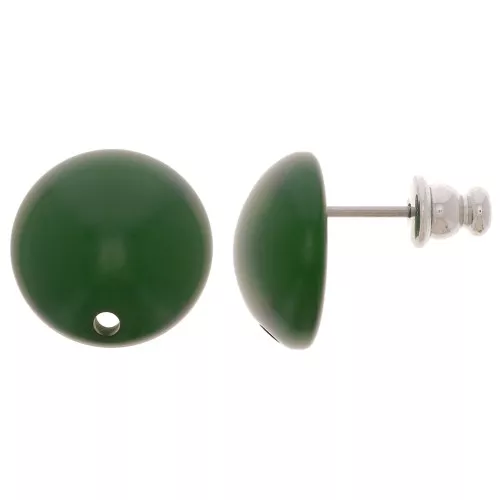 Clous d'oreilles ronds 14 mm en résine - Vert foncé x2