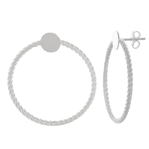 Clous d'oreilles cercle torsadé 35 mm pour cabochon 8 mm - Placage Argent fin x2