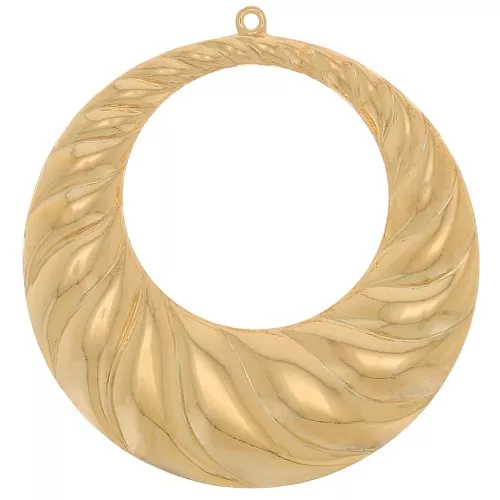 Pendentif rond évidé 45 mm effet torsadé - Doré à l'or fin x1