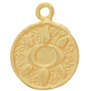 Pendentif rond 14 mm - motif oeil - Doré à l'or fin x1|raw }}