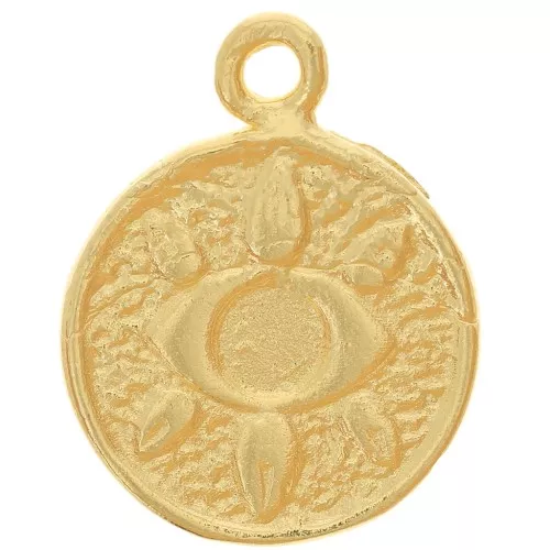 Pendentif rond 14 mm - motif oeil - Doré à l'or fin x1
