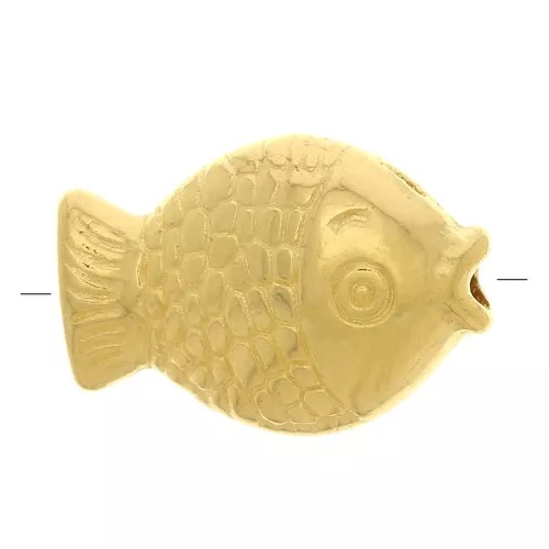 Perle poisson plat 12x8 mm - Doré à l'or fin x1