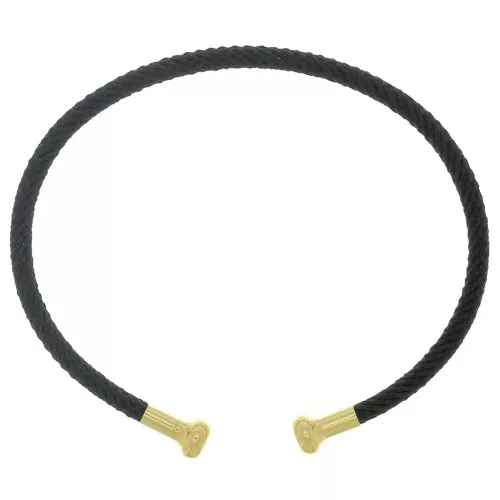 Bracelet jonc cordon torsadé avec embout dévissable - Noir - Doré à l'or fin x1