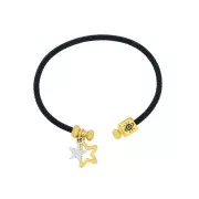 Bracelet jonc cordon torsadé avec embout dévissable - Noir - Doré à l'or fin x1