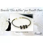 Bracelet jonc cordon torsadé avec embout dévissable - Noir - Doré à l'or fin x1