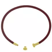 Bracelet jonc cordon torsadé avec embout dévissable - Bordeaux - Doré à l'or fin x1