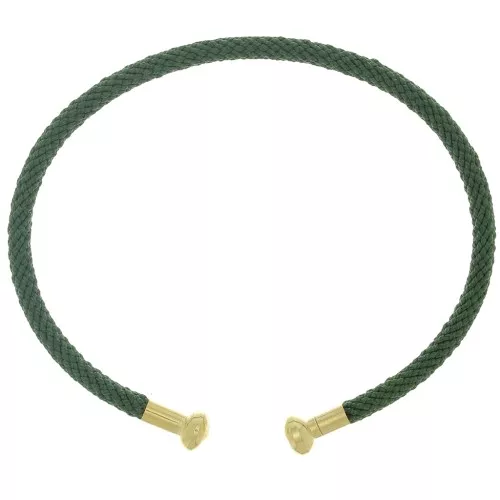 Bracelet jonc cordon torsadé avec embout dévissable Vert foncé - Doré à l'or fin x1