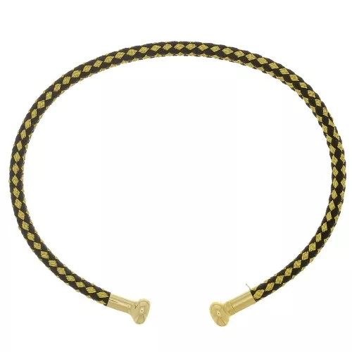 Bracelet jonc cordon torsadé avec embout dévissable - Noir - Doré - Doré à l'or fin