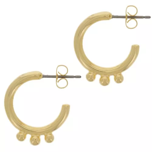 Créoles ouvertes avec 3 petites boules 18 mm - Doré à l'or fin x2