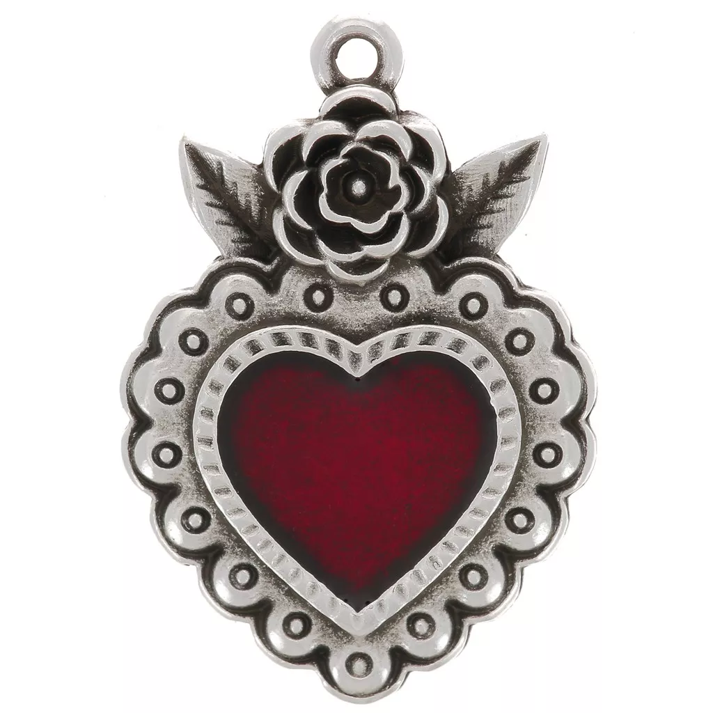 Pendentif Cœur Années 1970 - Fonte De Verre Facettée Rouge, Métal (occasion)