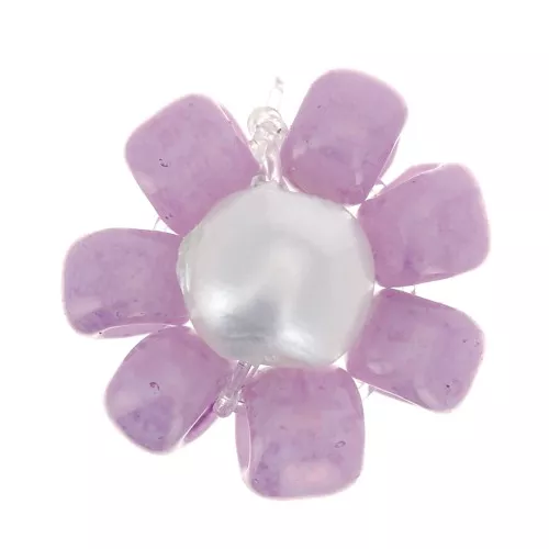Fleur en perles de rocailles - marguerite 7 mm - Lilas - Blanc nacré x1
