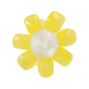 Fleur en perles de rocailles - marguerite 7 mm - Jaune - Blanc nacré x1|raw }}