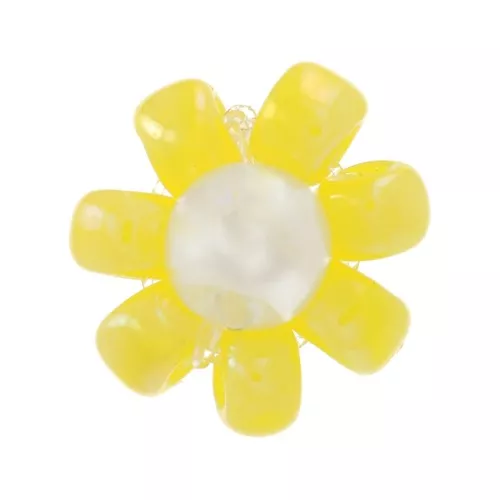 Fleur en perles de rocailles - marguerite 7 mm - Jaune - Blanc nacré x1
