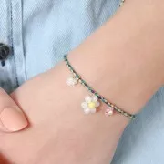 Fleur en perles de rocailles - marguerite 7 mm - Jaune - Blanc nacré x1