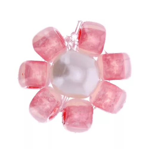 Fleur en perles de rocailles - marguerite - 7 mm - Rose - Blanc nacré x1