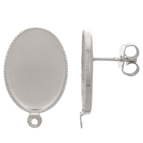 Clous d'oreilles pour cabochon fond plat 18x13 mm - Rhodié x2