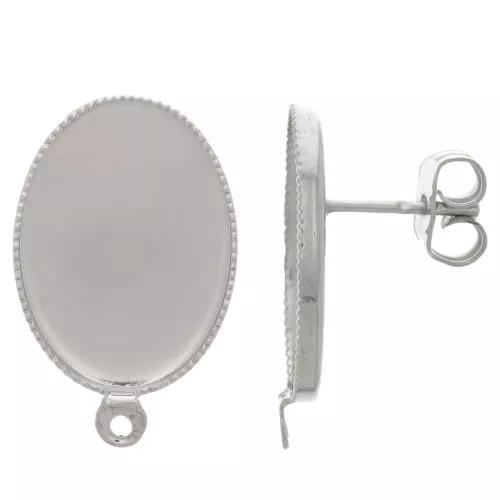 Clous d'oreilles pour cabochon fond plat 18x13 mm - Rhodié x2