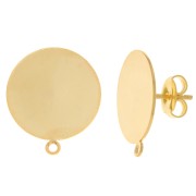 Clous d'oreilles disque 16 mm avec anneau - Doré à l'or fin x2