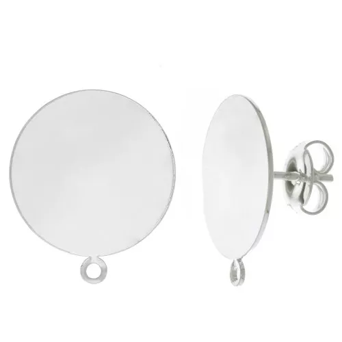 Clous d'oreilles disque 16 mm avec anneau - Placage Argent fin x2