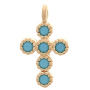 Breloque croix avec oxydes de zirconium 11x7 mm - Turquoise - Plaqué Or 3 microns x1