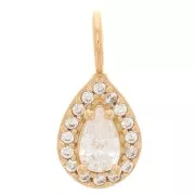 Breloque goutte 14x6 mm avec oxydes de zirconium - Plaqué or 3 microns - Crystal x1
