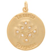 Pendentif rond 17 mm avec oxydes de zirconium - motif croix - Plaqué Or 3 microns - Crystal x1|raw }}