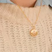 Pendentif rond 17 mm avec oxydes de zirconium - motif croix - Plaqué Or 3 microns - Crystal x1