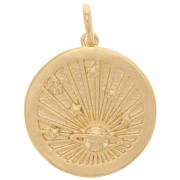 Pendentif rond 20 mm - motif planète et étoiles - Plaqué Or 3 microns x1|raw }}