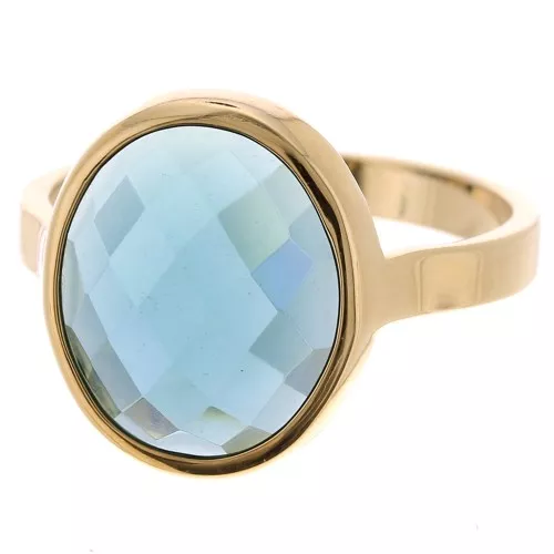 Bague ovale avec cabochon facetté en verre Taille 60 - Plaqué Or 3 microns Bleu x1