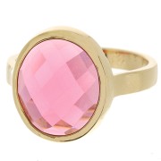 Bague ovale avec cabochon facetté en verre Taille 50 Plaqué Or 3 microns - Rose x1|raw }}