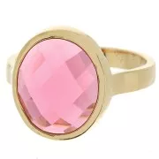 Bague ovale avec cabochon facetté en verre Taille 56 Plaqué Or 3 microns - Rose x1