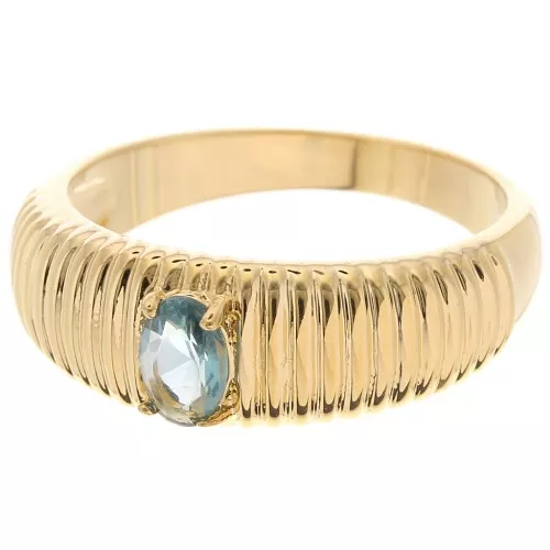Bague striée avec pierre facettée en verre Taille 58 Plaqué Or 3 microns Bleu x1