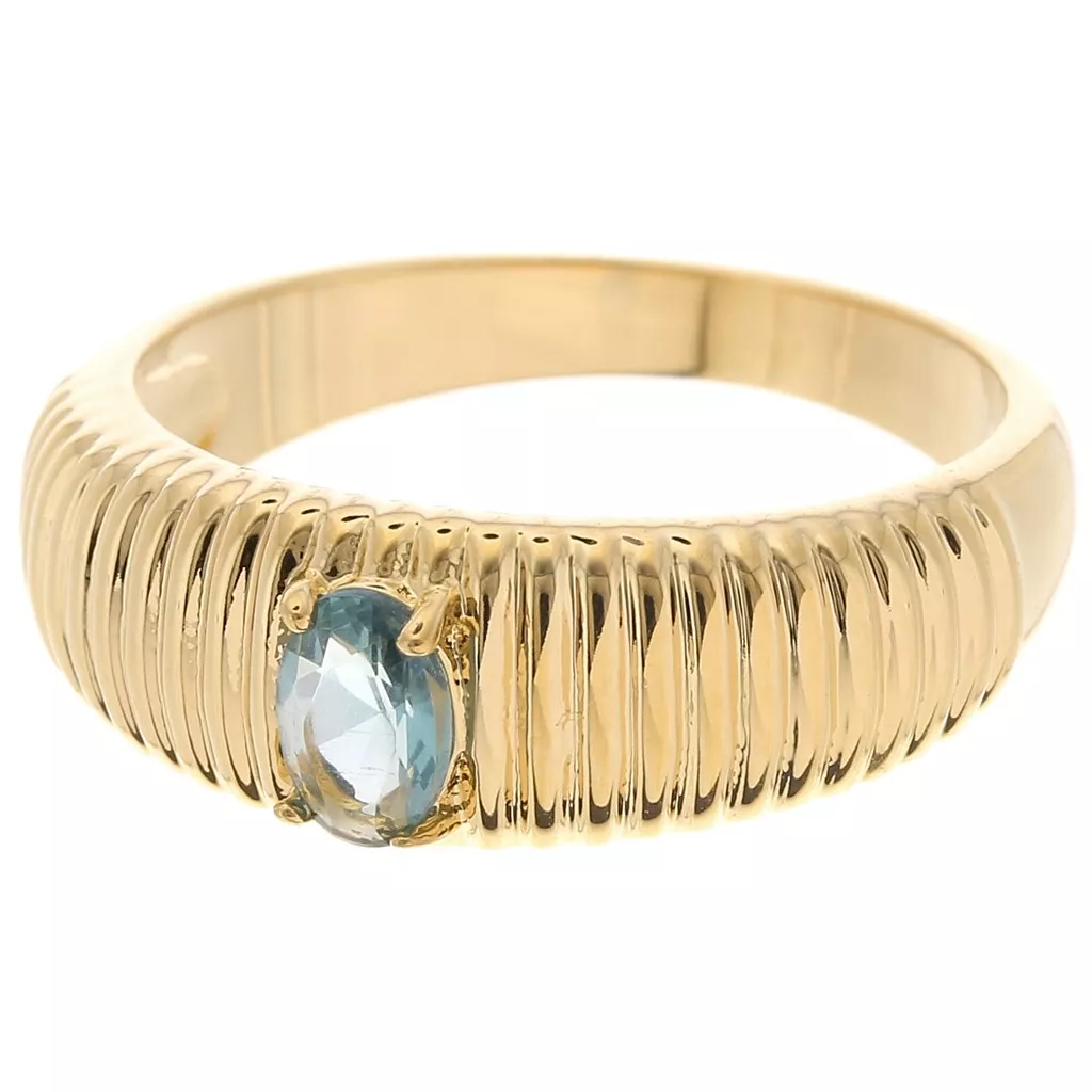 Bague En Plaqué Or Avec Pierre Cristal Et Verre - Jolie Bijou Occasion - Voir Photos