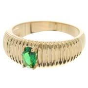 Bague striée avec pierre facettée en verre Taille 56 Plaqué Or 3 microns - Vert x1|raw }}