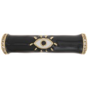 Perle tube incurvé en résine époxy & oxydes de Zirconium 33x8 mm motif oeil - Doré - Noir x1