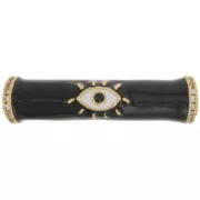 Perle tube incurvé en résine époxy & oxydes de Zirconium 33x8 mm motif oeil - Doré - Noir x1