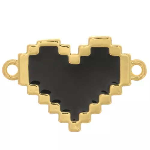 Intercalaire coeur avec résine époxy 16x11 mm - Doré - Noir x1