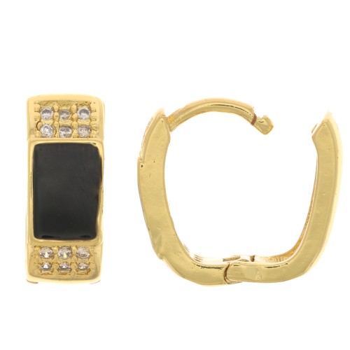 Dormeuses ovales avec résine époxy et oxydes de zirconium 14x12 mm - Doré - Crystal - Noir x2