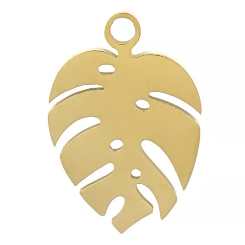 Breloque feuille de philodendron 13x9 mm - Acier inoxydable 304 Doré x1