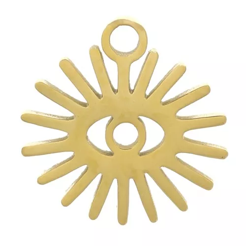 Breloque soleil motif oeil - 10 mm - Acier inoxydable 304 Doré x1