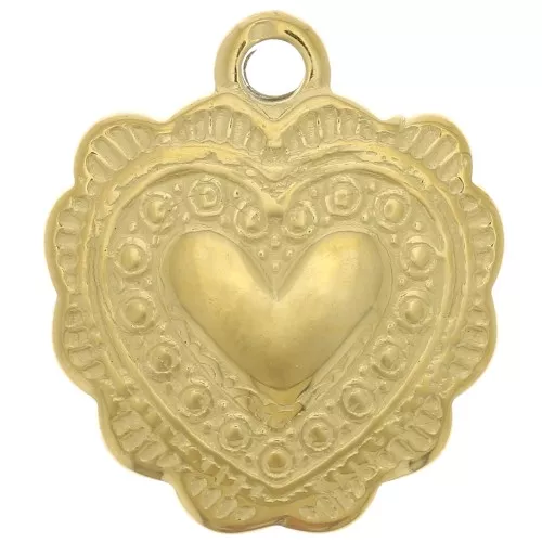 Breloque coeur travaillé 16x14 mm - Acier inoxydable 304 Doré x1