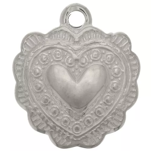 Breloque coeur travaillé 16x14 mm - Acier inoxydable 304 x1