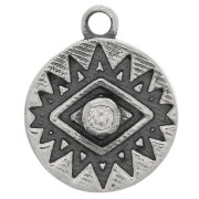 Breloque ronde 10 mm - motif oeil avec oxyde de Zirconium - Argent 925 oxydé - Crystal x1|raw }}