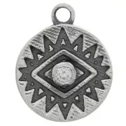 Breloque ronde 10 mm - motif oeil avec oxyde de Zirconium - Argent 925 oxydé - Crystal x1