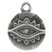 Breloque ronde 9 mm - motif oeil ethnique avec oxyde de Zirconium - Argent 925 oxydé - Crystal