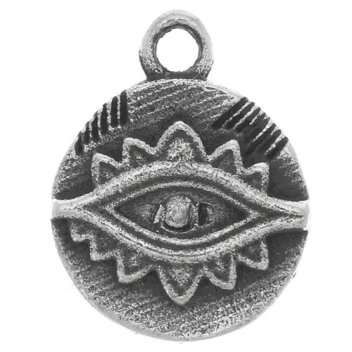 Breloque ronde 9 mm - motif oeil ethnique avec oxyde de Zirconium - Argent 925 oxydé - Crystal