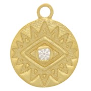 Breloque ronde 10 mm motif oeil avec oxyde de Zirconium - Argent 925 Doré à l'or fin - Crystal